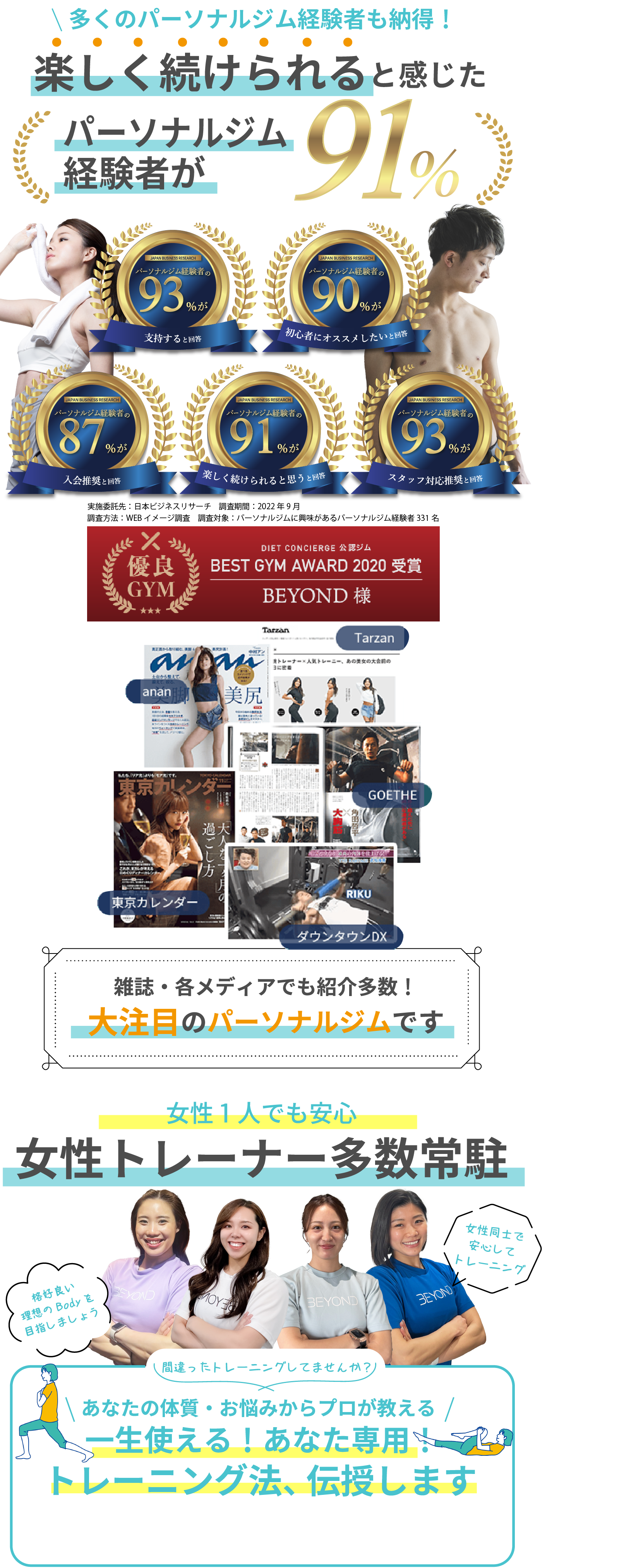 パーソナルジム部門8冠達成 女性とレーナー多数常駐