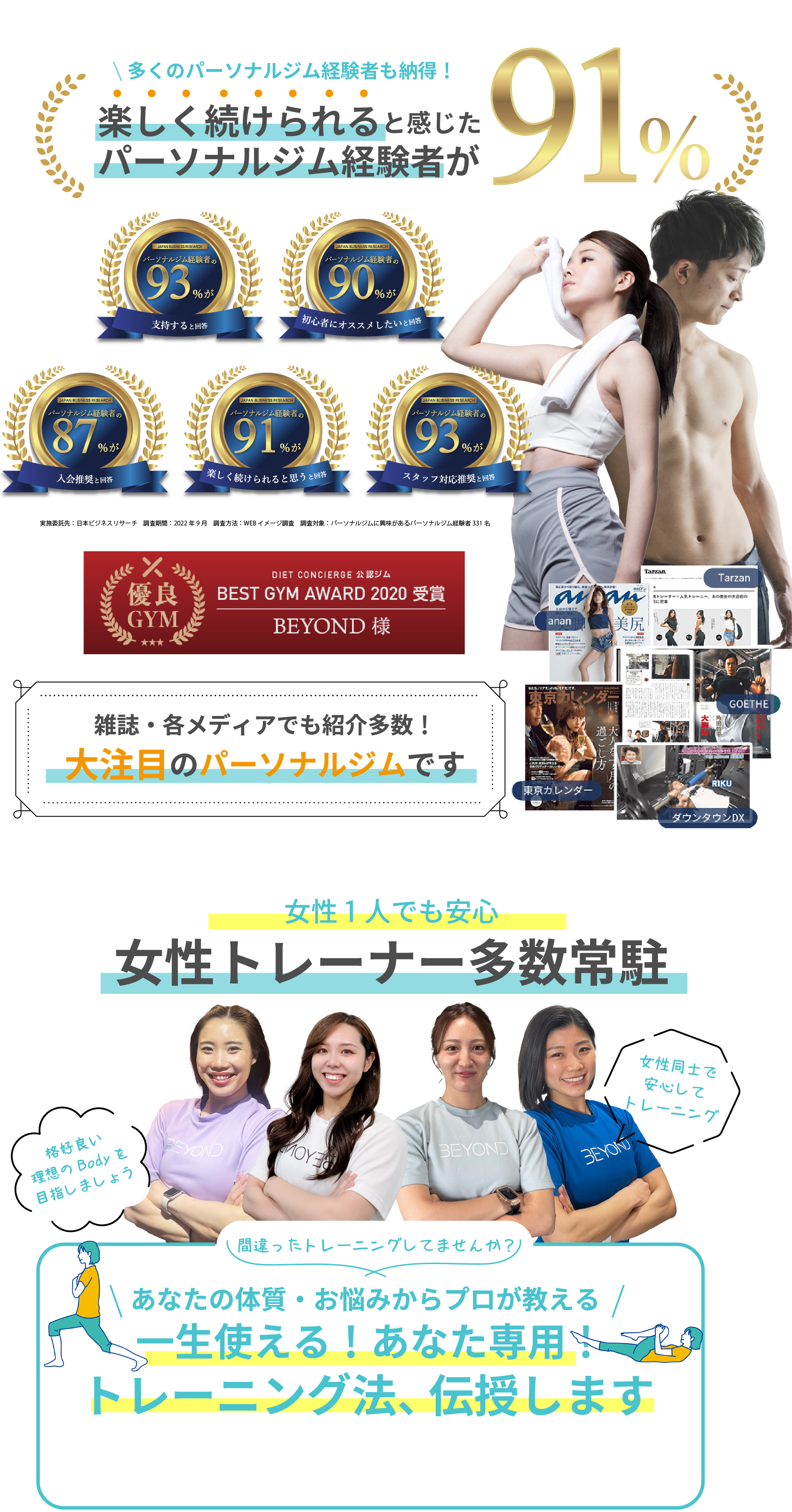 パーソナルジム部門8冠達成 女性とレーナー多数常駐